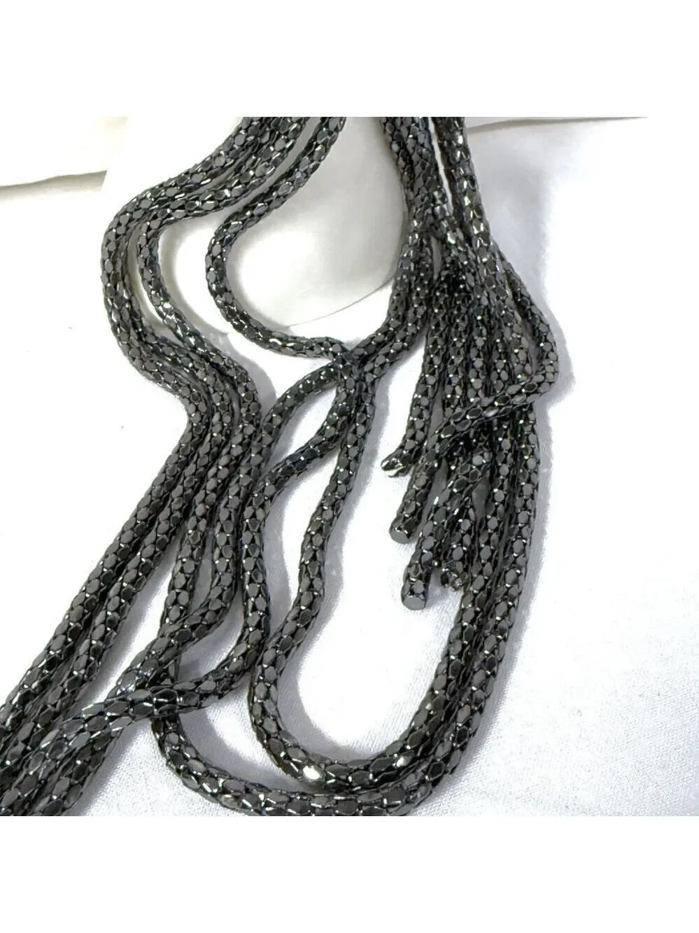Vintage Gunmetal Crystal Multistrand Necklace 90s
